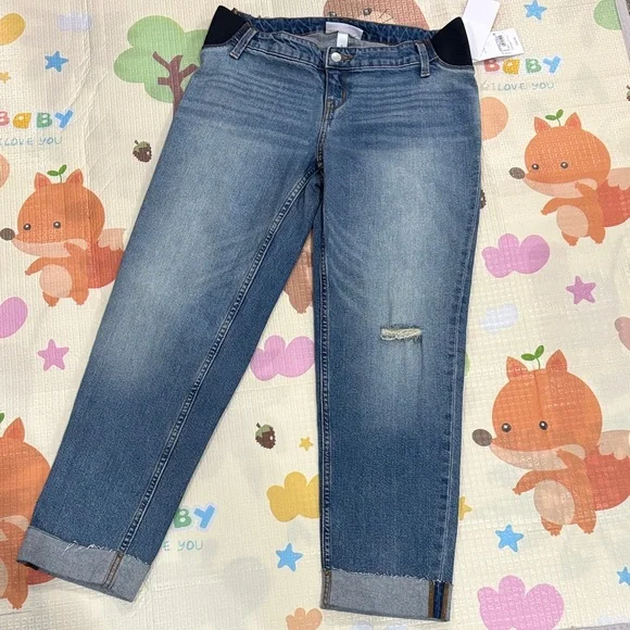 Isabel Maternity by Ingrid & Isabel Mid Blue Boyfriend Maternity Jeans - Picture 1 of 7